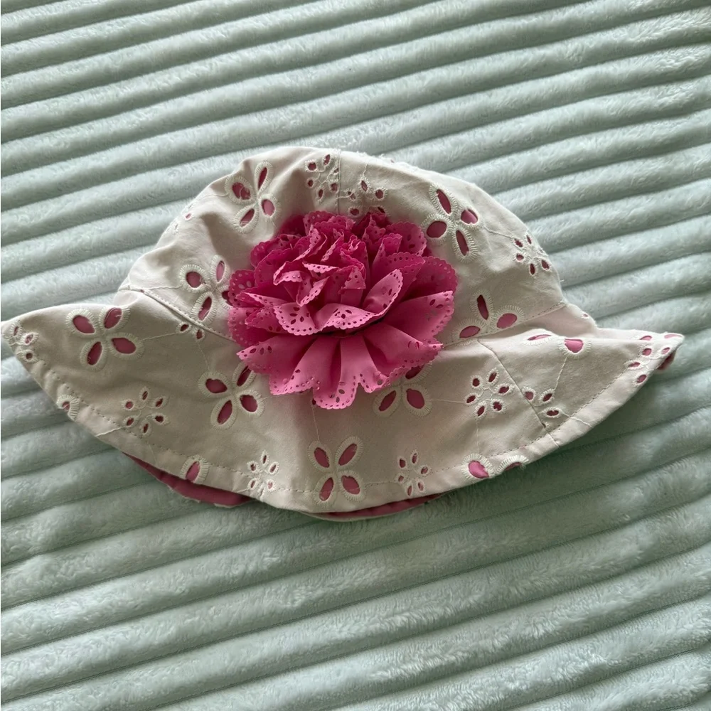 Kids Floral and Eyelet Hats - Blue and Pink